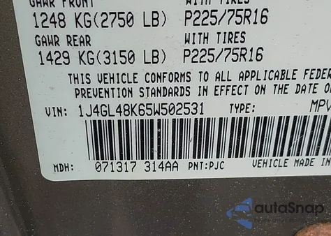 2005 Jeep Liberty Sport from USA, damaged, VIN 1J4GL48K65W502531